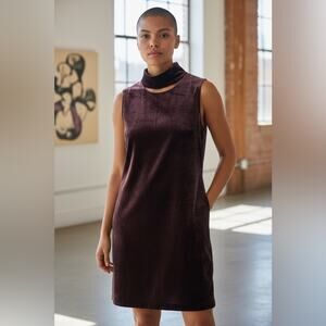 Theory Red Velvet Choker Shift Dress crushed open neck 4